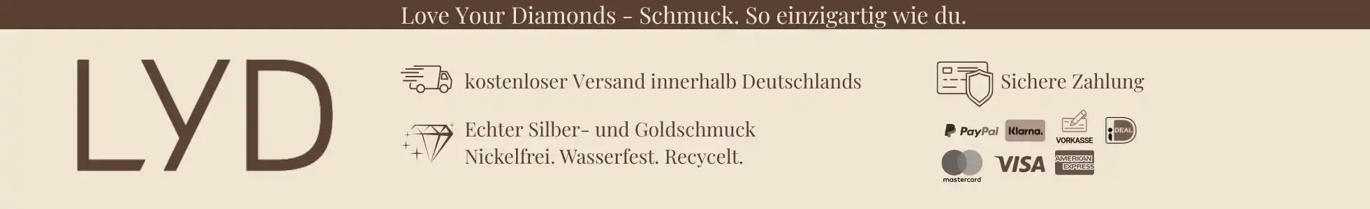 Love your Diamonds Schmuck Online Shop fuer echten Silberschmuck nachhaltig und sicher 